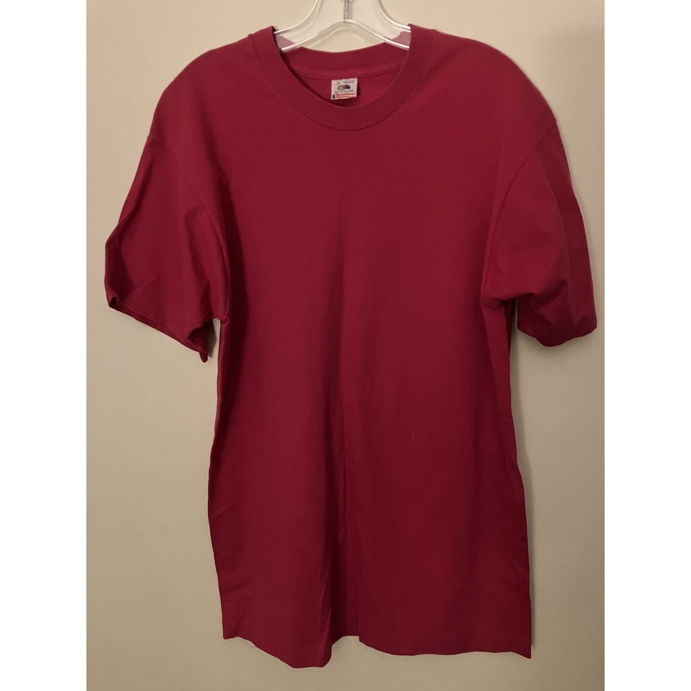 Vintage 90s Fruit Of Loom Blank T-Shirt Magenta Sz L Single Stitch Made In USA